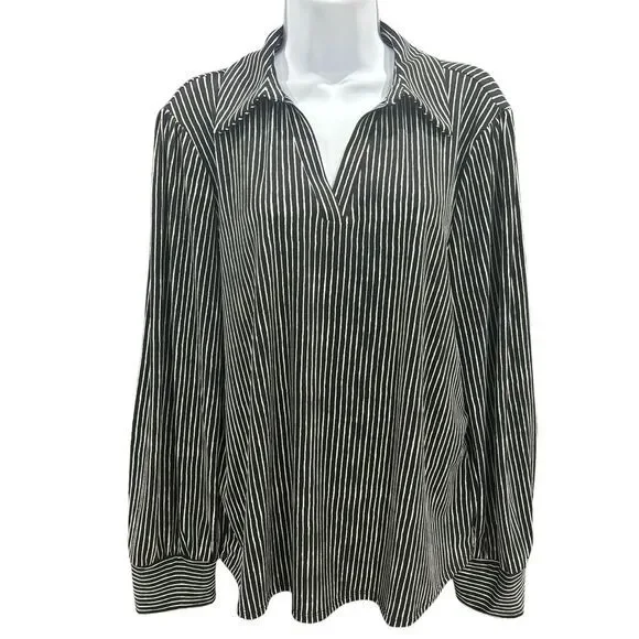 Adrianna‎ Papell Black White Stripes Blouse Top Women's Size XL - Picture 3 of 10